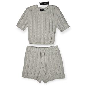 Lulus Cable Knit Sweater Top Shorts Set Gray XS S Cotton Blend